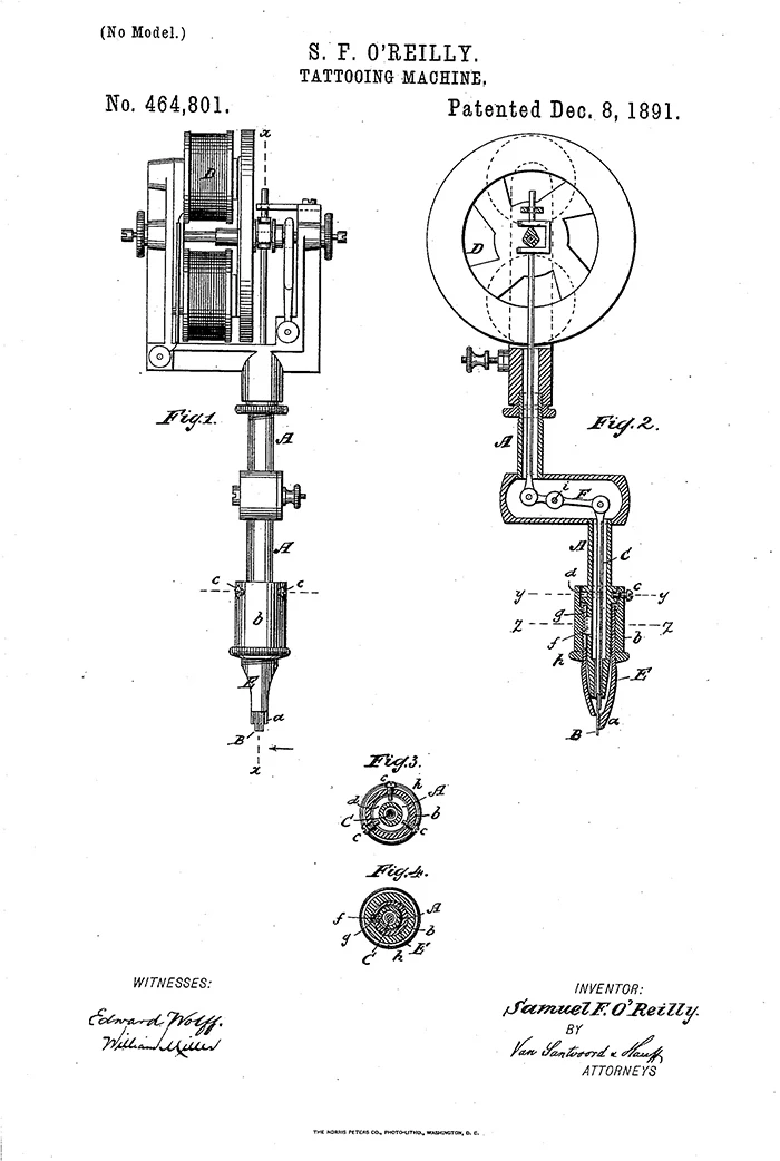 Machine à tatouer Schéma de la machine à tatouer de Samuel O’reilly