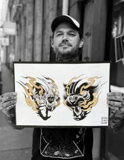 Redfoxten, tatoueur à Lyon présente une peinture originale
