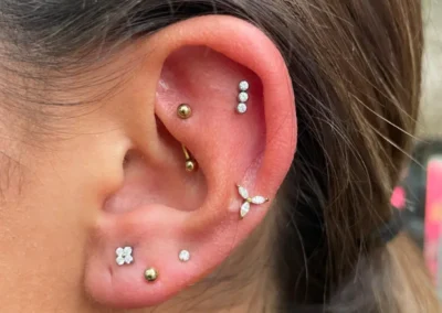 Piercing rook + flat + helix + lobe + stacked lobe